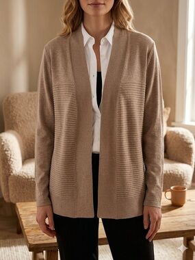 ✨ NWT Vila Milano Open Front Ribbed Cardigan Sweater - Tan - Size L ✨